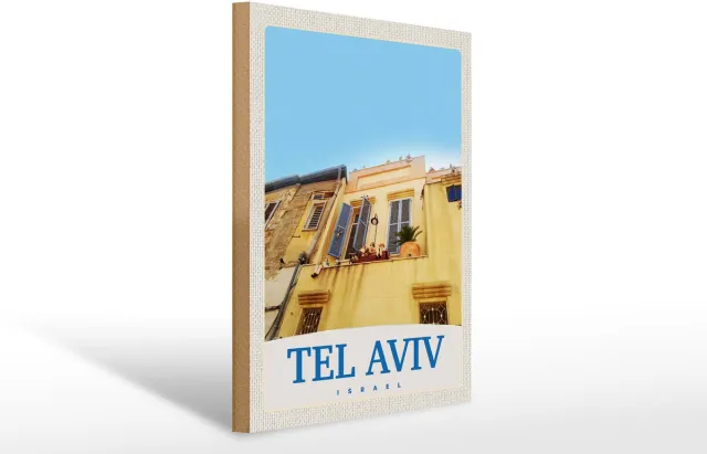 Femer Holzschild Reise 30x40cm Tel Aviv Israel Stadt Gebäude Multi-coloured
