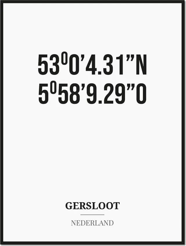 Studio216 Poster/kaart GERSLOOT met coördinaten zwart, wit