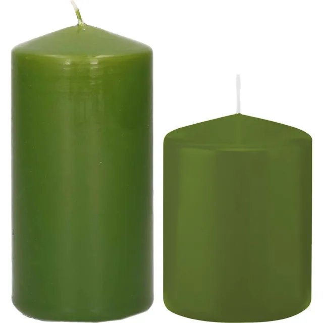Trend Candles Stompkaarsen set 4x - olijfgroen - 8 en 12 cm - 29 en 40 uur brandduur - gladde afwerking Donkergroen