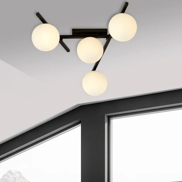 Emibig Wit glas en metaal plafondlamp met 4x E14 lamp - Perfect voor Scandinavisch design in uw huis