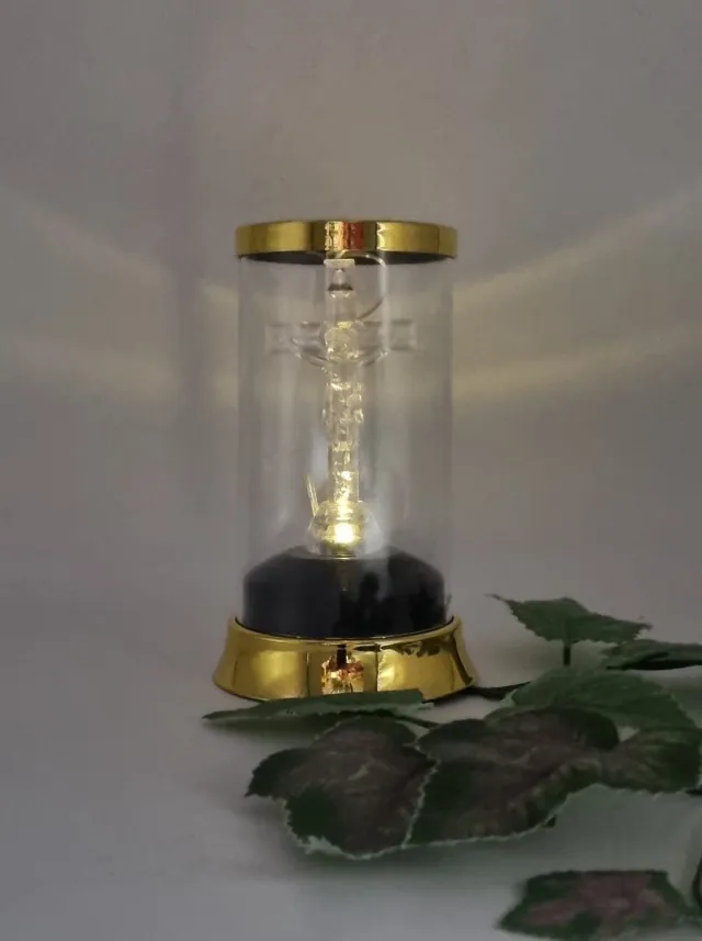 Subito Herdenkingslicht - SL3 - SOLAR - Kruis - LED - Goud - Warm wit - Windlicht - Graflantaarn - Grafdecoratie - Lantaren Goud/Warm/Kruis
