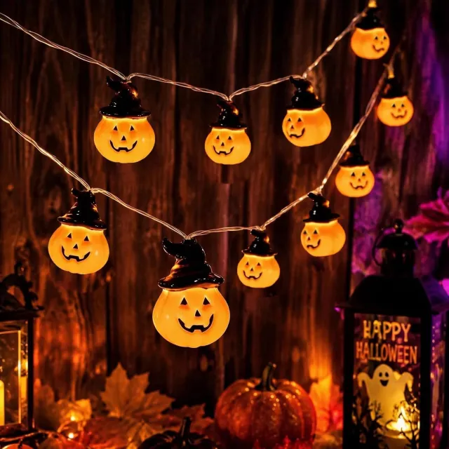 KZQ Halloween lichtslinger met 20 LED-pompoenen - Batterijgevoed met timer en IP44 - Voor raam schoorsteen en overdekte buitenruimtes - Oranje