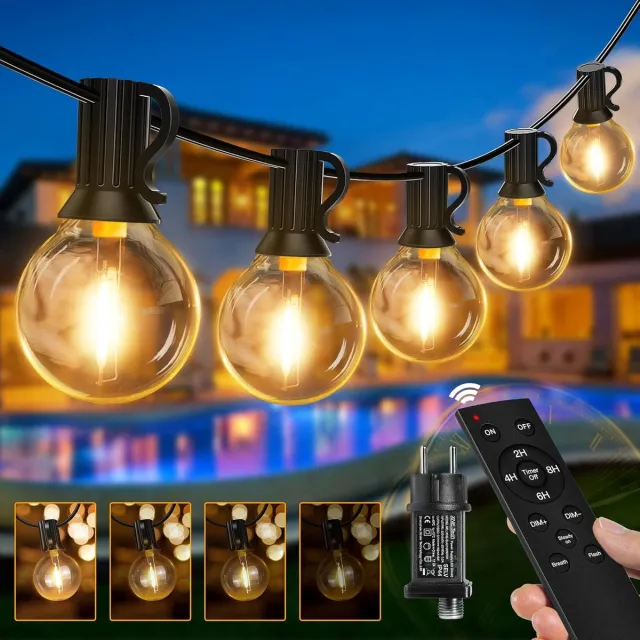 MELVRA Lichtsnoer Buiten - Lichtketting - 20 Meter - Dimbaar - 27 G40 LED Lampen - Met Afstandsbediening - Warm Wit - Prikkabel - Waterdicht IP45 - Tuinverlichting op Stroom - Feestverlichting - Voor Terras & Bruiloft - Inclusief Reserve Lampen