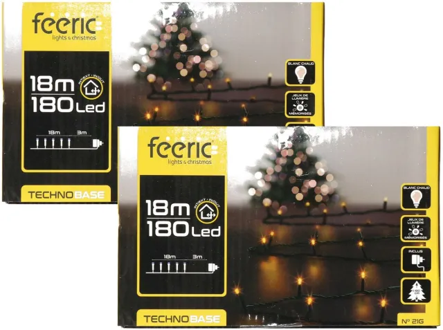 Feeric lights & Christmas Feeric lights Kerstverlichting lichtsnoer - 2x - 180 led lampjes - warm wit - 18 meter - groen snoer - kerstlampjes - kerstboomverlichting