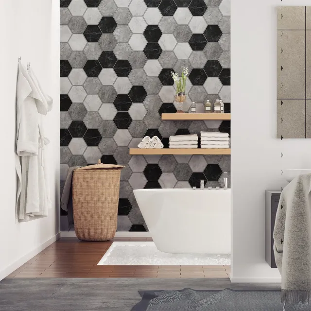 Ambiance Sticker Zelfklevende muurtegelstickers voor keuken en badkamer - Antieke marmeren zeshoekige tegels - 28 zeshoekige stickers, 20x18 cm Multi color