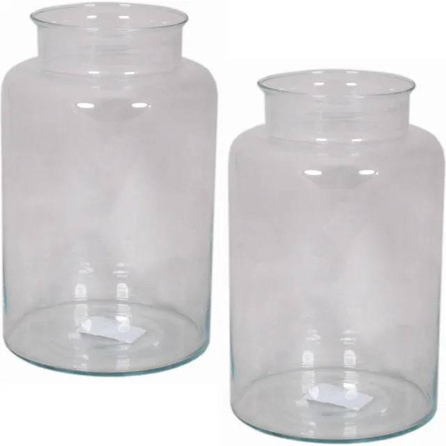 Floran Vaas melkbus - 3x - smalle hals - glas - transparant - 19 x 30 cm - Bloemenvazen