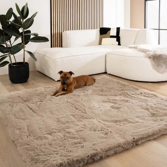 Tapeso Fluffy vloerkleed vierkant - Comfy Deluxe taupe 230x230