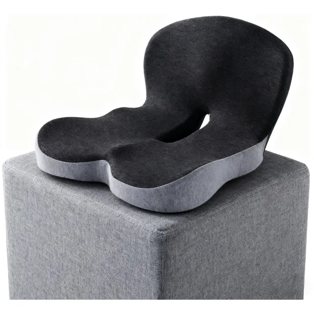 STILVORA Stoelkussen Met Geïntegreerde Rugsteun – Ondersteunend En Ergonomisch – 44 X 42 X 32 Cm – Traagschuim – Donkergrijs – Comfortabel Zitten Voor Thuis En Kantoor