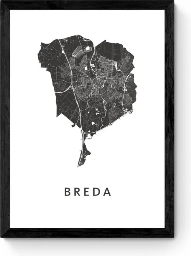 Kunst in Kaart Breda - Ingelijste Stadskaart Poster Wit