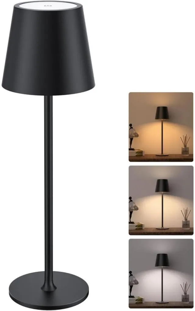 GelldG Bureaulamp - Draadloze bureaulamp - Ingebouwde oplaadbare batterij van 5200 mAh - Dimbaar - Draagbaar - Waterdichte LED-bureaulamp - Geschikt voor eetkamers, slaapkamers en buitenlocaties zwart
