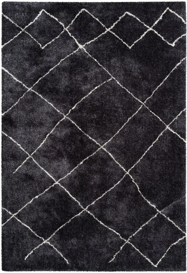 Padiro knus hoogpolig vloerkleed 200 x 290 cm - donkergrijs - modern geometrisch patroon - voor vloerverwarming - van polyester en katoen