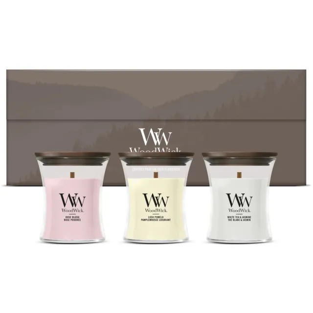 Woodwick Deluxe Cadeauset 3 Mini Geurkaars - Blooming Trio Grijs