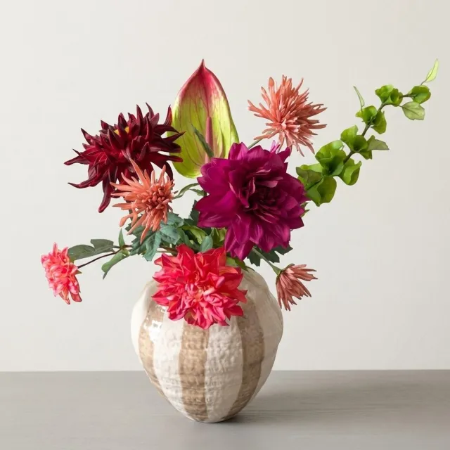 Luviore Kunstbloemen Boeket - Zijden Bloemen - Real Touch - Rood & Fuchsia Roze - herfst - winter rood/Fuschia