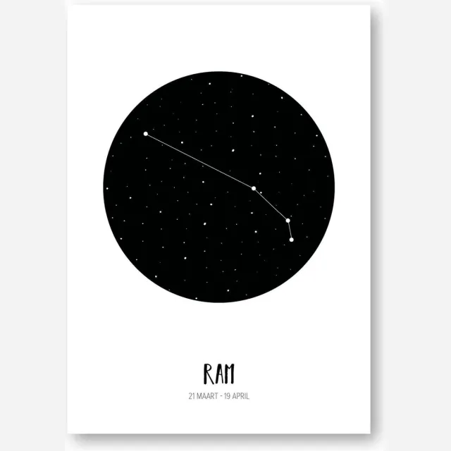 MOODZ design Sterrenbeeld poster Ram | A3 formaat | zwart-wit | MOODZ design