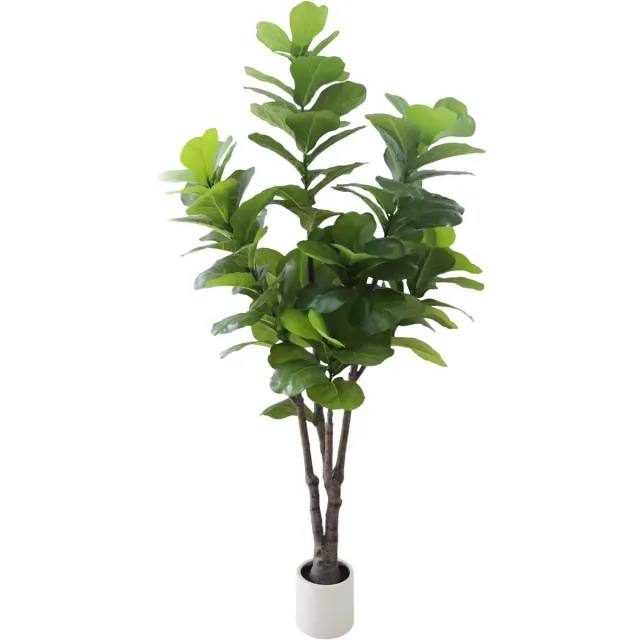 Happiq Kunstmatige Fiddle Leaf Vijgenboom - Voor Binnen & Thuiskantoor - Faux Ficus Lyrata - Met Witte Plantenbak - Groen-183 cm