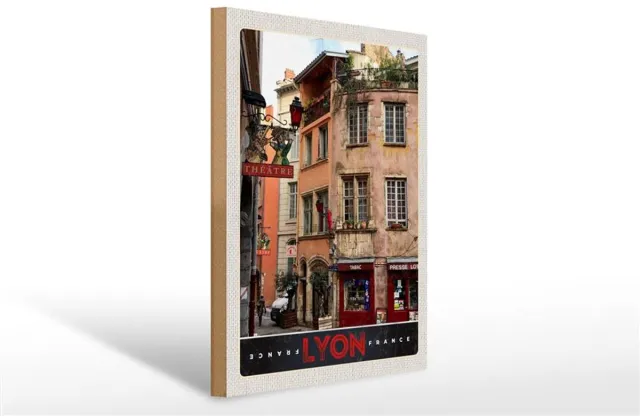 Femer Holzschild Reise 30x40cm Lyon Stadt Frankreich Tabak Theater