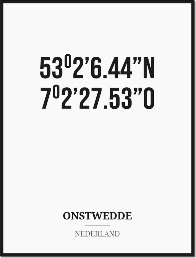 Studio216 Poster/kaart ONSTWEDDE met coördinaten zwart, wit