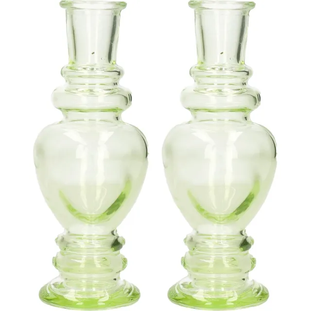 Ideas 4 Seasons Kaarsen kandelaar Venice - 2x - gekleurd glas - helder lichtgroen - D5,7 x H15 cm