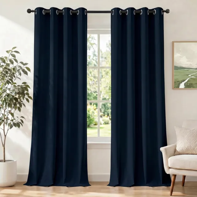 Famanu Gordijnen kant-en-klaar set van 2, 140x240 cm, verduisterend met ringen, thermische gordijnen voor slaapkamer en woonkamer, blauw, biedt temperatuurregeling en is spatwaterdicht voor dagelijks gebruik