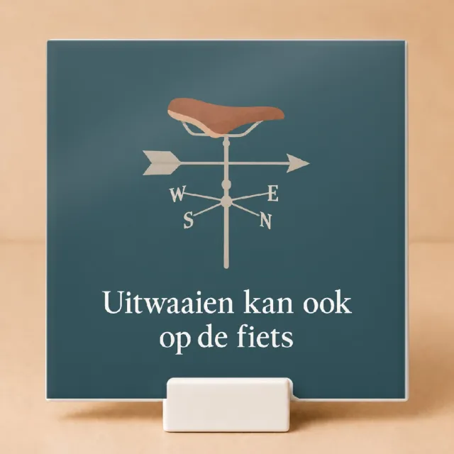 Bedruk King Rustgevende Wie niet waagt wie niet waait Tegel – Sfeervolle wanddecoratie met gedempte gouache voor ontspanning - 15 x 15 cm met houder Wit