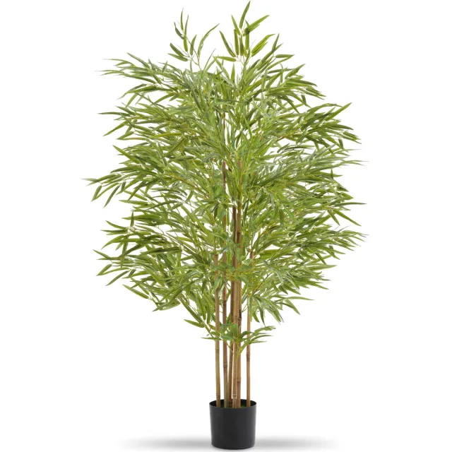 Tectake Kunstmatige Bamboeboom - Bamboeplant - Natuurgetrouwe Kunstplant met Realistische Bladeren en Stevige Bloempot - Onderhoudsvriendelijk en Veelzijdig - Hoogte: 150cm