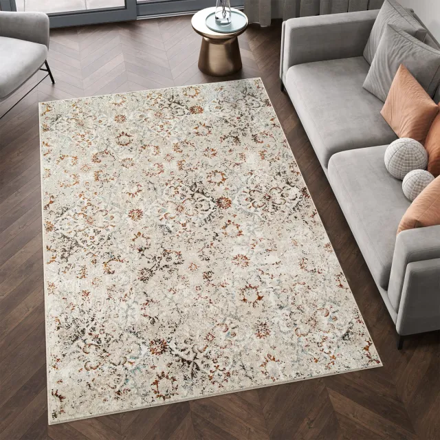 Tapiso Retro Vloerkleed Beige Vintage Gebloemd Woonkamer Tapijt