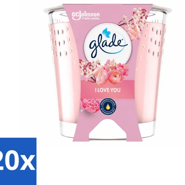Glade 20 x Glade - Geurkaars I Love You - 100% Raapzaadwas & Vegan - 112 g - Voordeelverpakking - 20 stuks roze
