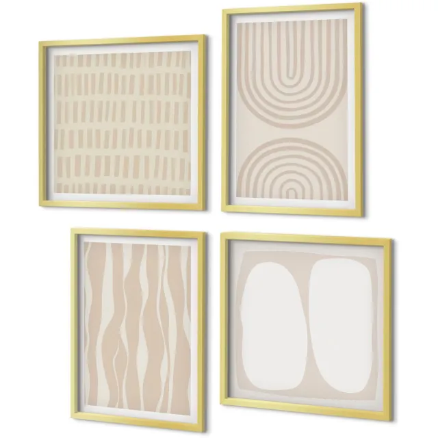 Coloray 4-Delige Schilderij Set - Abstracte patronen, onregelmatige vormen, boho - 40 x 40 cm en 40 x 60 cm - Decoratieve Schilderijen - Woonkamer - Interieur - Interieur Decoratie Gouden lijst