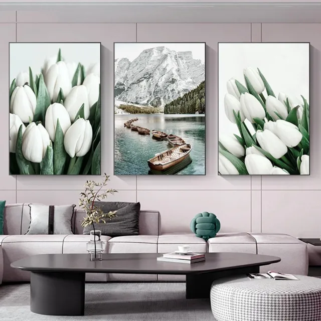 Unyqoos Set van drie moderne tulpenposters zonder lijst voor slaapkamerdecoratie groen