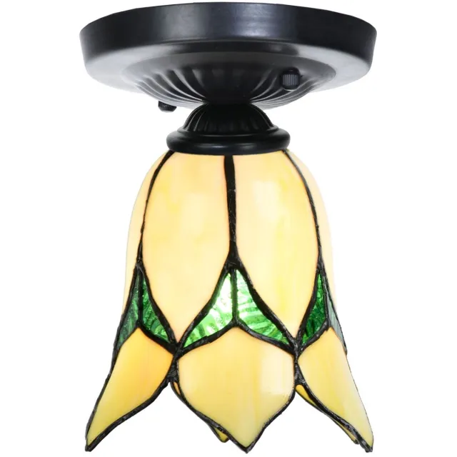 Coloured by Art Tiffany plafonnière zwart met Lovely Flower Yellow - Art Deco Trade Geel