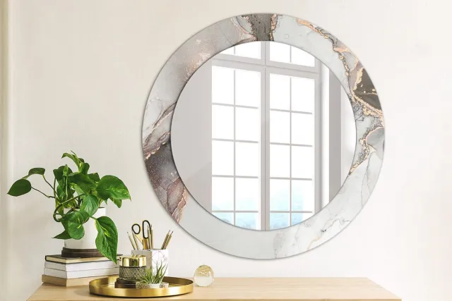 Coloray Bedrukte Spiegel - Abstract marmer Spiegel Met Decoratie - 60 cm - Wit Bedrukte Spiegel - Spiegel Met Decoratie - Spiegel Lijst Met Print - Spiegel Met Print Wit Abstract marmer