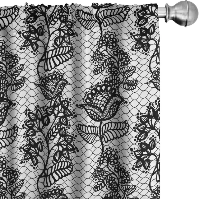 ABAKUHAUS Gordijnen 2x75x245 cm – microvezel – zwart-wit Wit Zwart