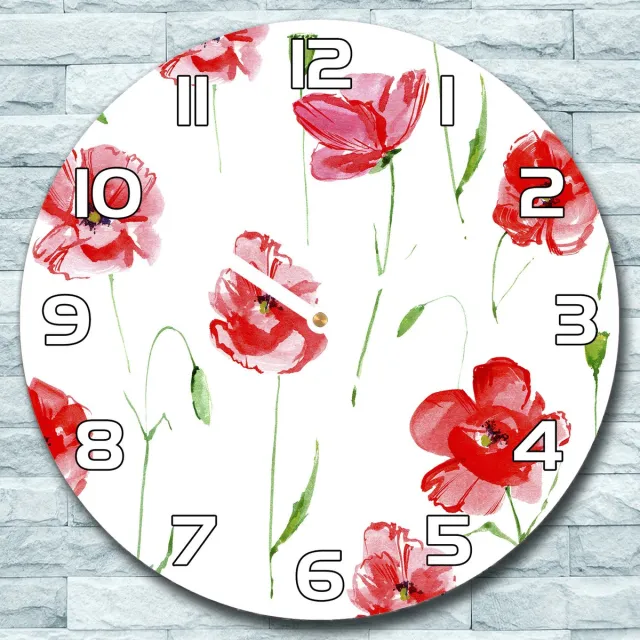 Coloray Wandklok - Rode klaprozen Glazen Klok - 30fi cm - Rood Wandklok - Wandklok Ronde - Wandklok Klassiek - Wandklokken Woonkamer - Stille Wandklok Rood - Rode klaprozen - Witte Handen