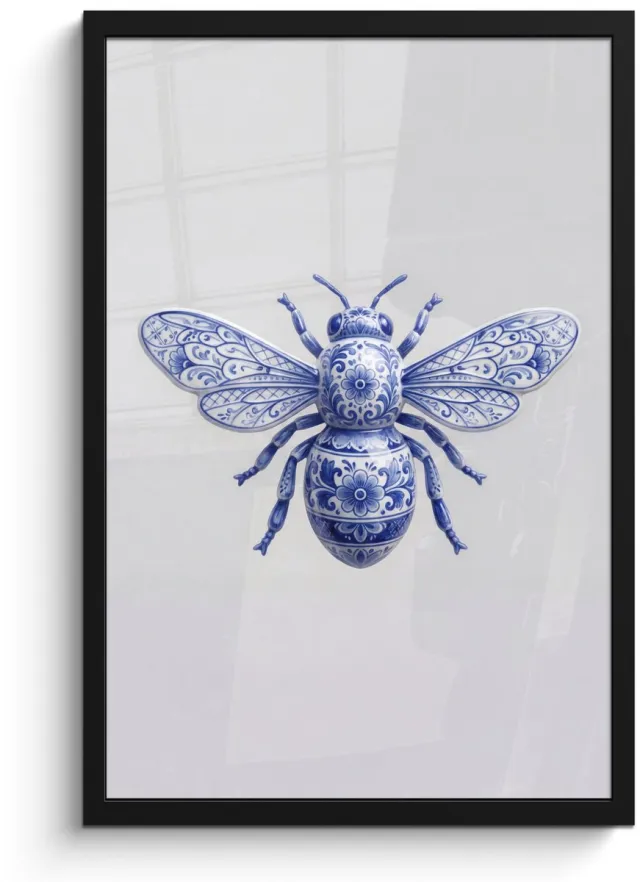 FrameYourWall Poster in lijst - Fotolijst 40x60 cm - Posters - Bij - Modern - Delfts - Blauw - Posterlijst zwart - Decoratie - Wanddecoratie woonkamer - Muurdecoratie slaapkamer