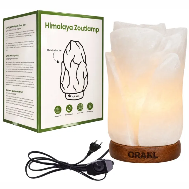 Orakl Dimbare Himalaya Zoutlamp Lotus - 2-4 KG en ca. 17 cm - Nachtlamp - Tafellamp - Cadeauverpakking Wit