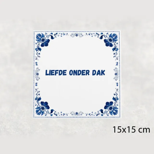Voici Voilà Spreuk tegel 15x15 cm Liefde onder dak Blauw