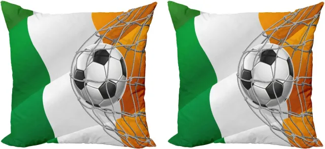 ABAKUHAUS irisch Sierkussenhoes Set van 2, Voetbal in Netz Tor, Modern Accent Dubbelzijdige Digitale Print, 40x40, Meerkleurig