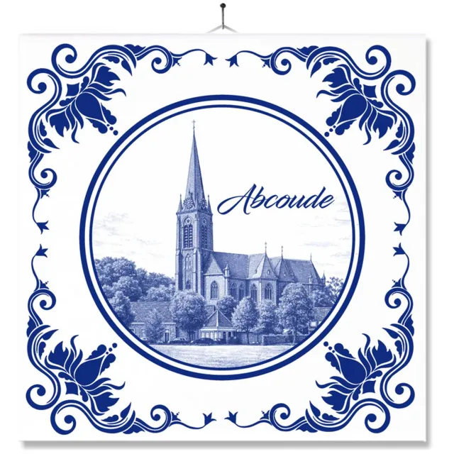 MC Living Tegel Met Opdruk | Abcoude | Delft Blauw | Cadeau | Inclusief Geschenkdoos | Standaard | Ophangsysteem Ontwerp 1
