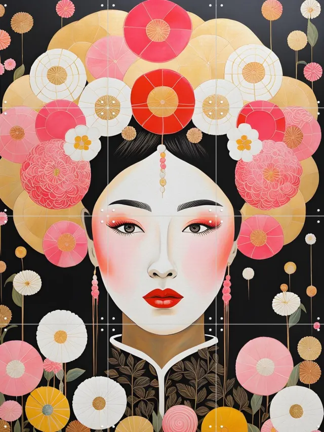 IXXI Misaki, Artclaud - 60 x 80 cm - Grote wanddecoratie en posters - Gemengde Technieken, Illustraties, Grafisch Ontwerp, Slaapkamer, Woonkamer Zwart / Roze / Rood