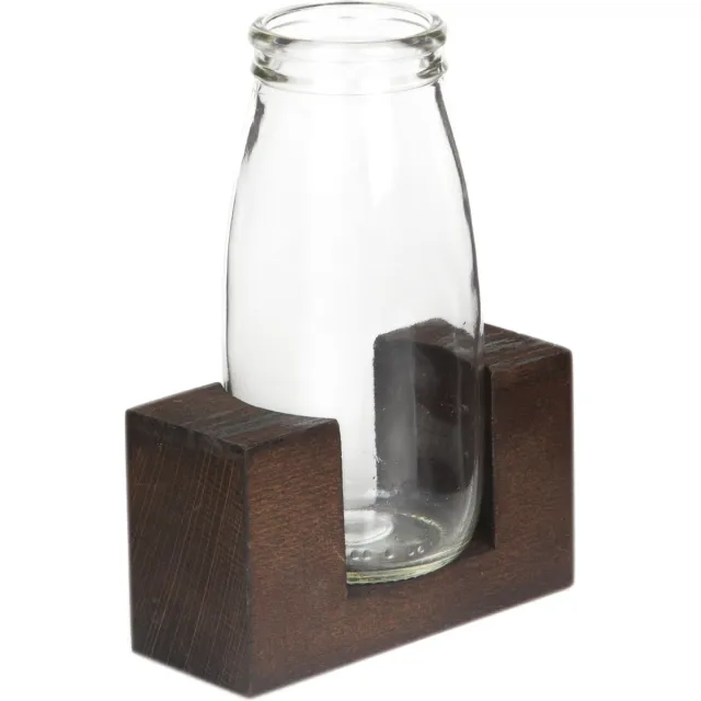 Joy Kitchen glazen vaas met houten standaard - set van 1 | tafel decoratie | vaas glas | houten voet | bloemenvaas | glazen vaasje | vaas glas transparant | glazen pot 1 vaas