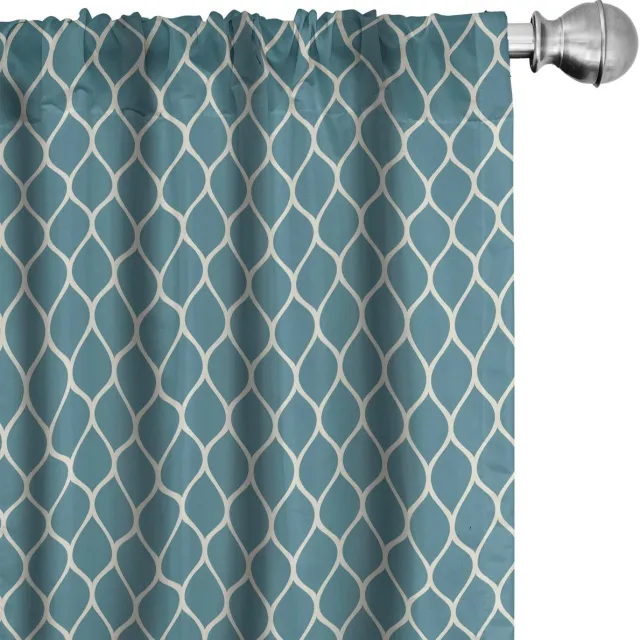 ABAKUHAUS Voorhangen Geometrisch blauw-wit – 2-delige set 75x225 microvezel Blauw Wit
