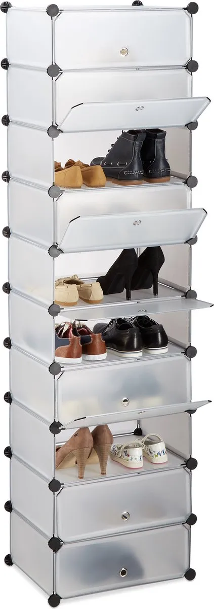 Relaxdays schoenenrek - 10 etages - klikverbinding - ruimtebesparend - 176x49x37 cm - transparant