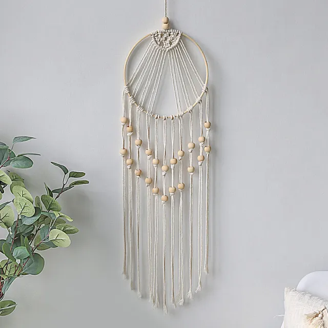 YAZA Handgemaakte Dromenvanger | Dreamcatcher | Macramé | Kralen | 25cm bij 70cm | Hoogwaardige Kwaliteit Wit