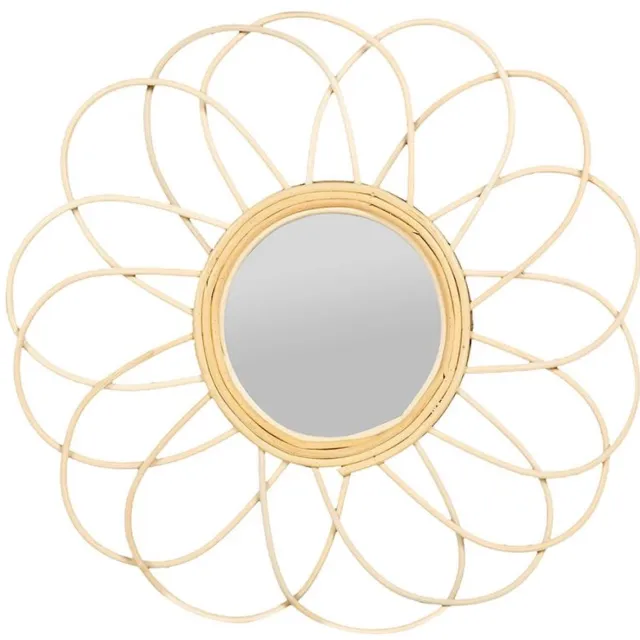 OSTARIA Wandspiegel Daisy - bloem - rotan - D38,5 cm - bohemian/boho spiegel Licht beige