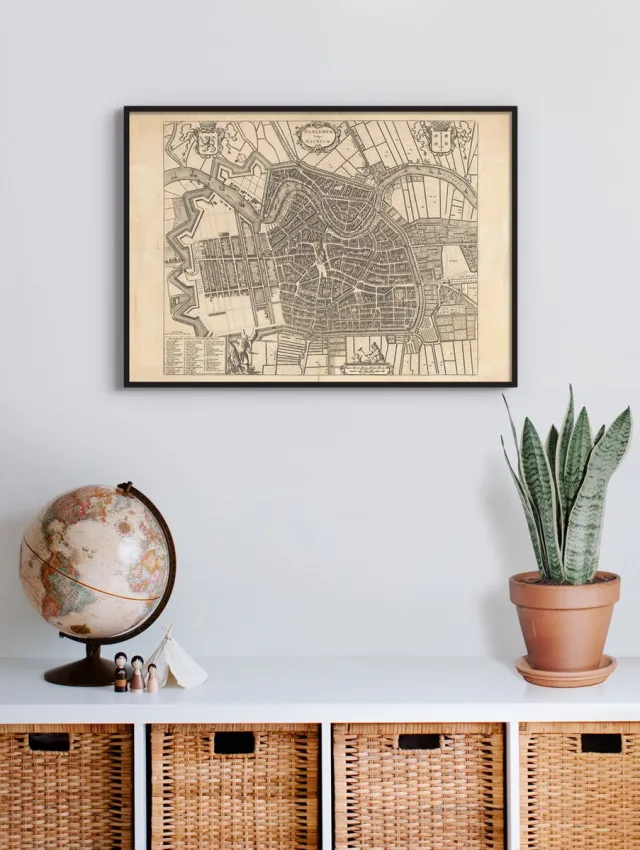 Esque Poster In Zwarte Lijst - Historische Oude Kaart Haarlem - Stadsplattegrond 1652 - 50x70 cm