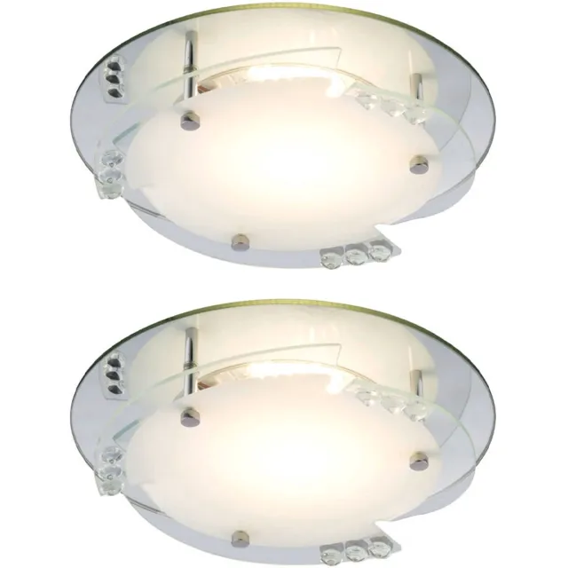 Globo Lighting LED plafondlamp kristallen woonkamerlamp slaapkamerlamp ganglamp, metaalglas wit, 12W 680Lm warm wit, DxH 25x9,5 cm, set van 2