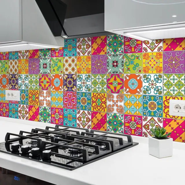 Ambiance Sticker Zelfklevende tegelmuurstickers voor keuken en badkamer - 24 Azulejos Armondo tegelstickers - 24 stickers 15x15cm Multi color