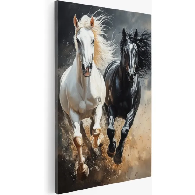 Saammp Canvas Schilderij - Paarden - Dieren - Abstract - 80x120 - Foto op canvas - Wanddecoratie - Muurdecoratie Woonkamer - Slaapkamer decoratie - Canvas Print Multicolor