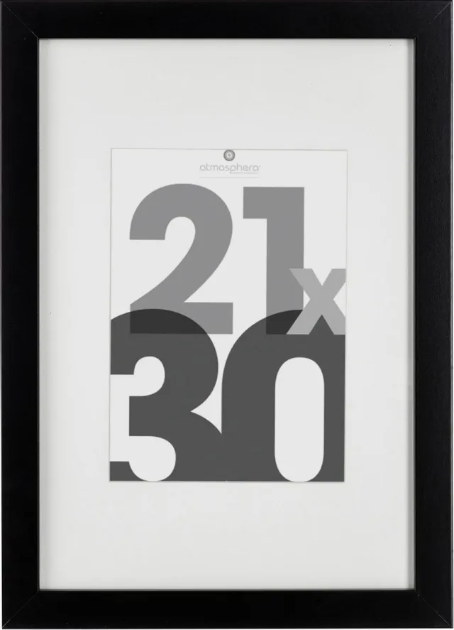 Atmosphera Créateur d'intérieur® Fotolijst Zwart Glas - 21 X 30 CM - Posterlijst A4 - Wissellijst met passe partout van 12x17 cm
