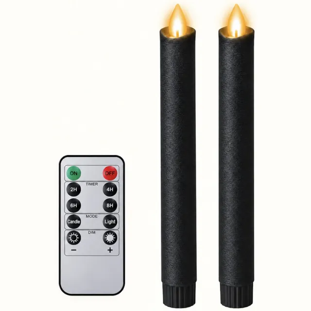 Foryouliving LED kaarsen met bewegende vlam 2x - Zwart - Black - Afstandsbediening - Dinerkaars rustiek wax 24.5 cm - LED kaars batterij - Timer